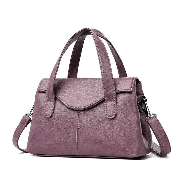 PU Leather Satchel with Top Handles and Strap