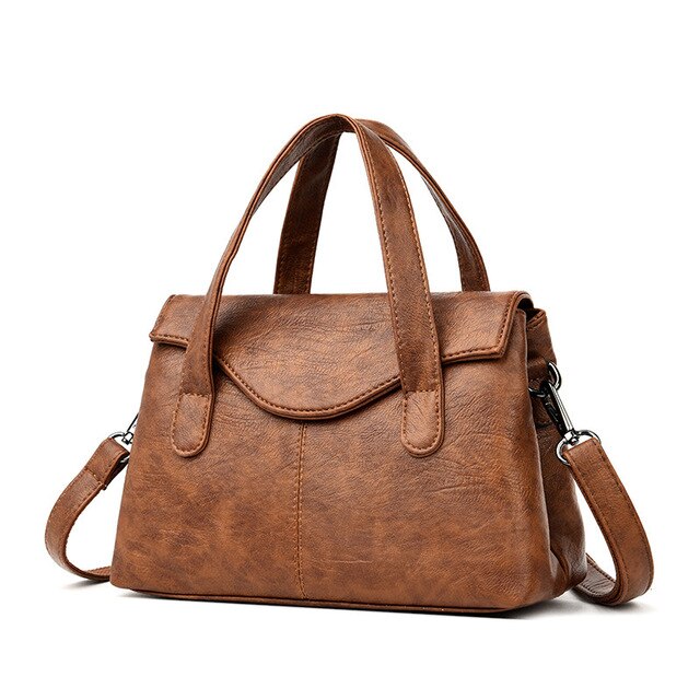 PU Leather Satchel with Top Handles and Strap