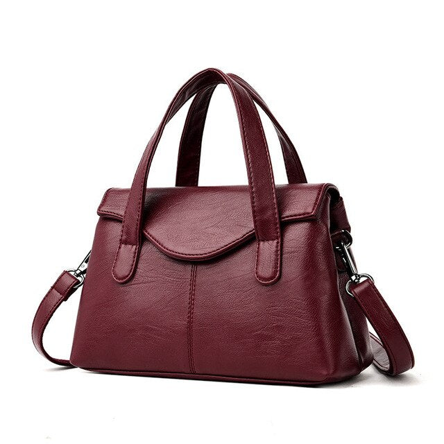 PU Leather Satchel with Top Handles and Strap