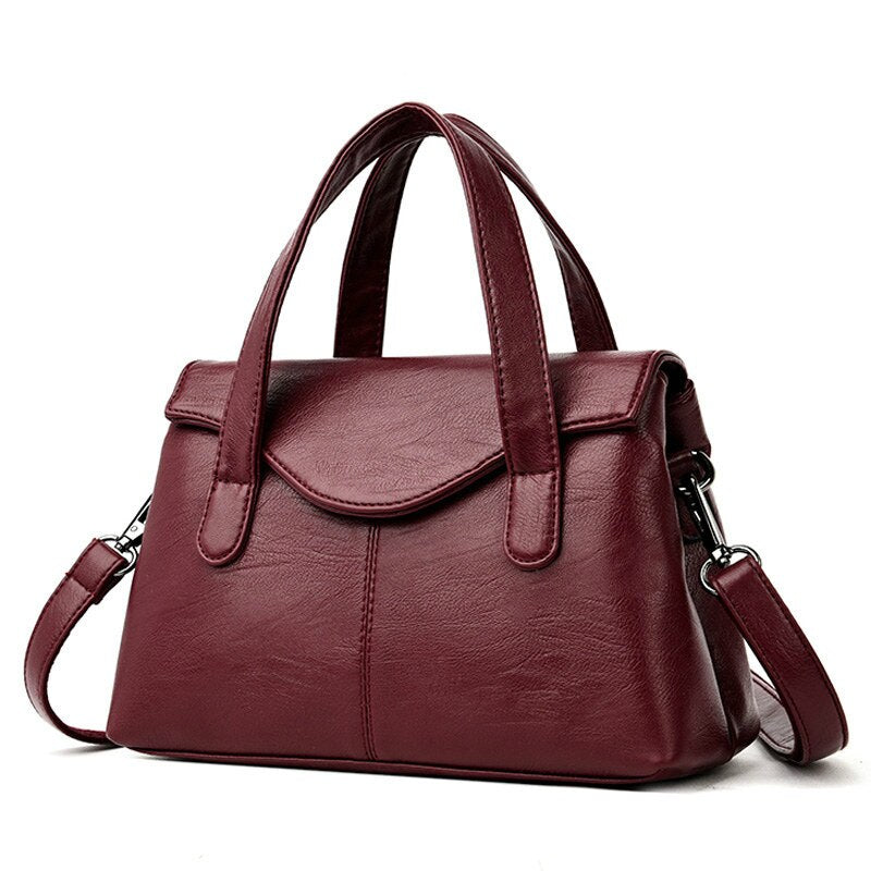 PU Leather Satchel with Top Handles and Strap
