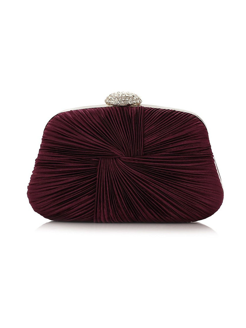 Pleated Polyester Clutch with Crystal Clasp