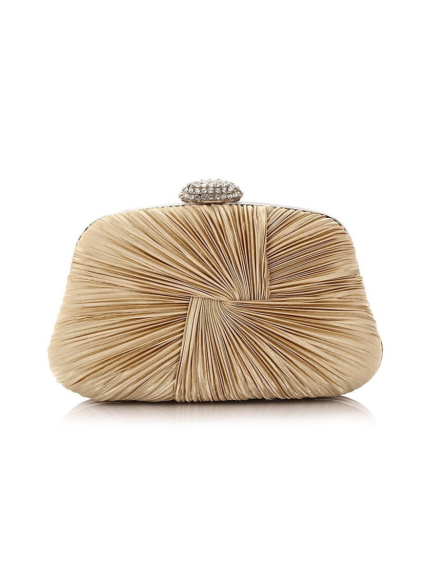 Pleated Polyester Clutch with Crystal Clasp