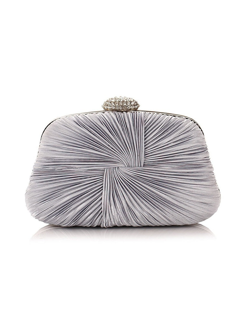 Pleated Polyester Clutch with Crystal Clasp