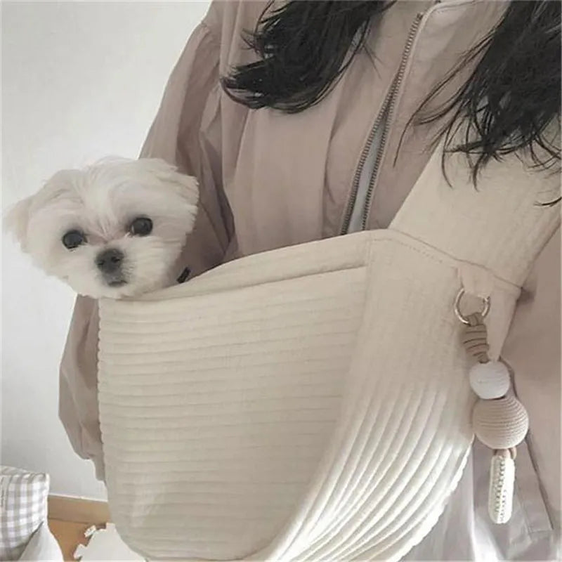 Soft Ribbed Pet Sling with Adjustable Strap