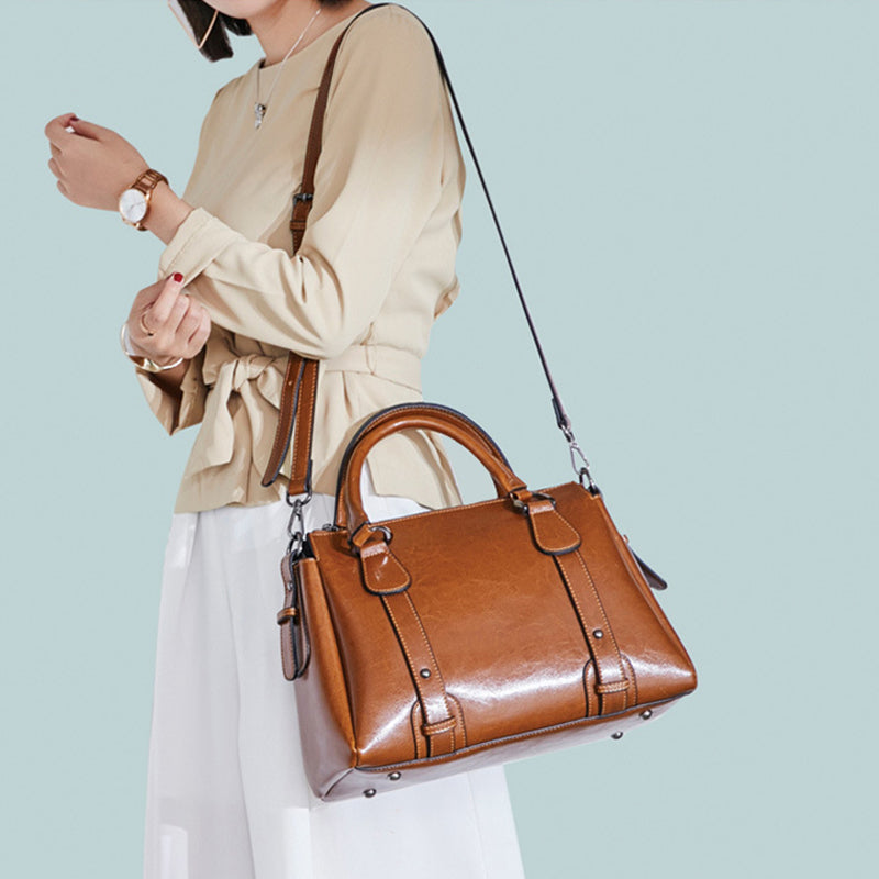 Top Grain Leather Satchel with Dual Handles