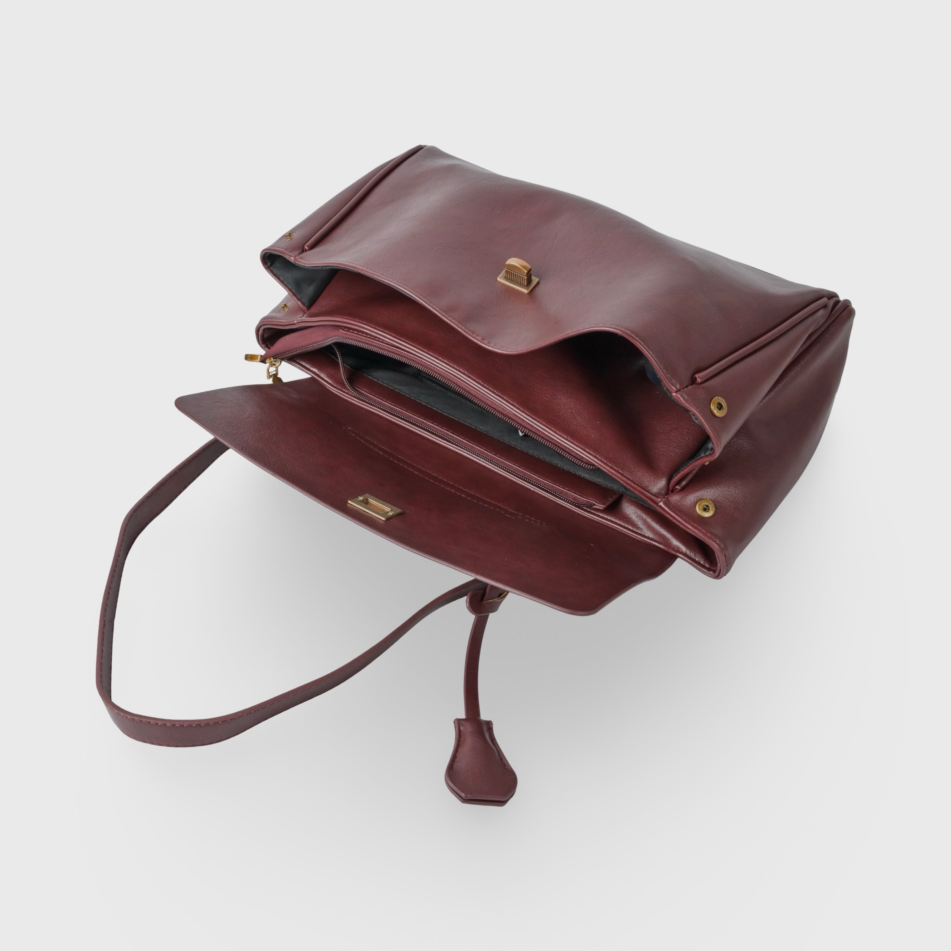 Vintage Vegan Leather Bag with Gold Turn Lock