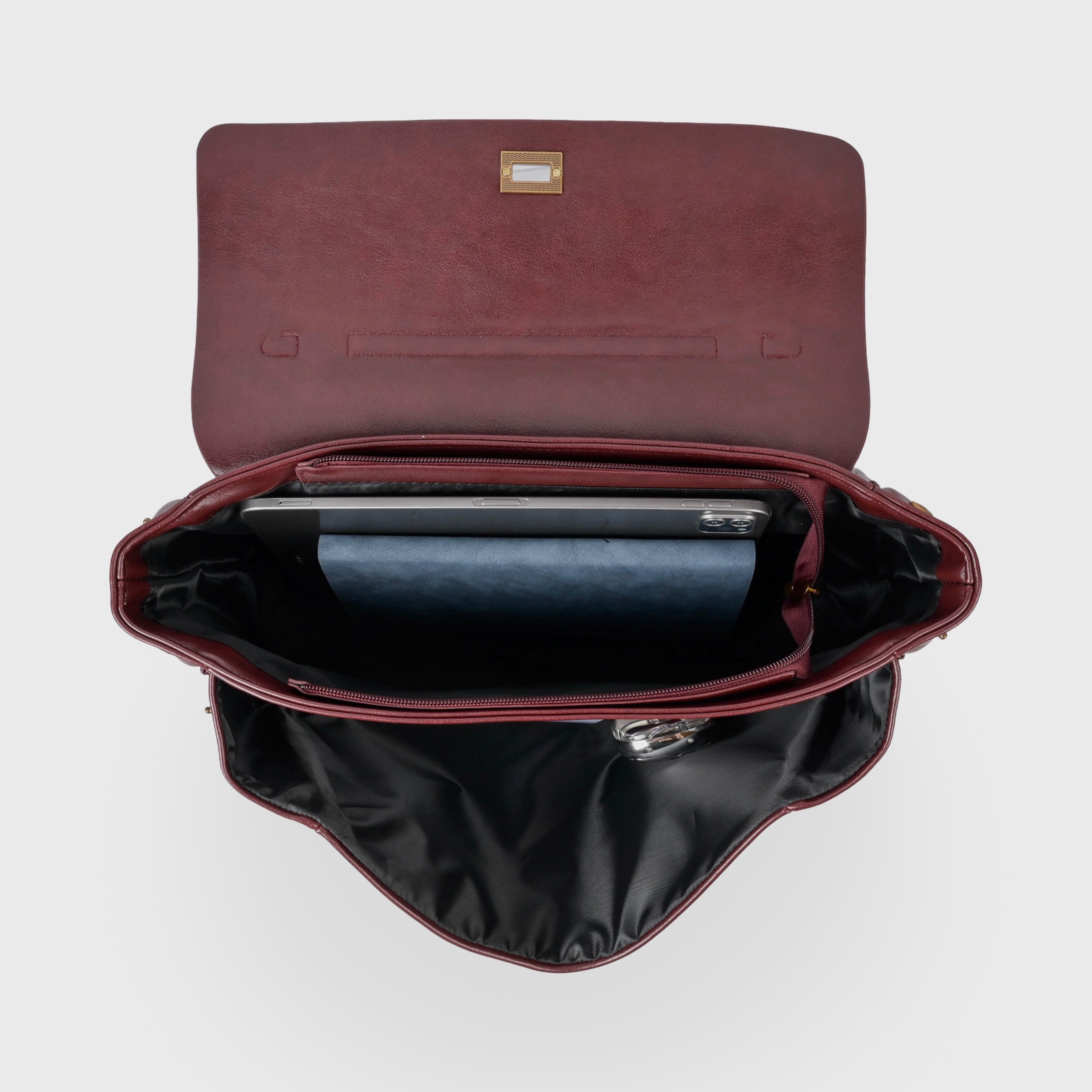 Vintage Vegan Leather Bag with Gold Turn Lock