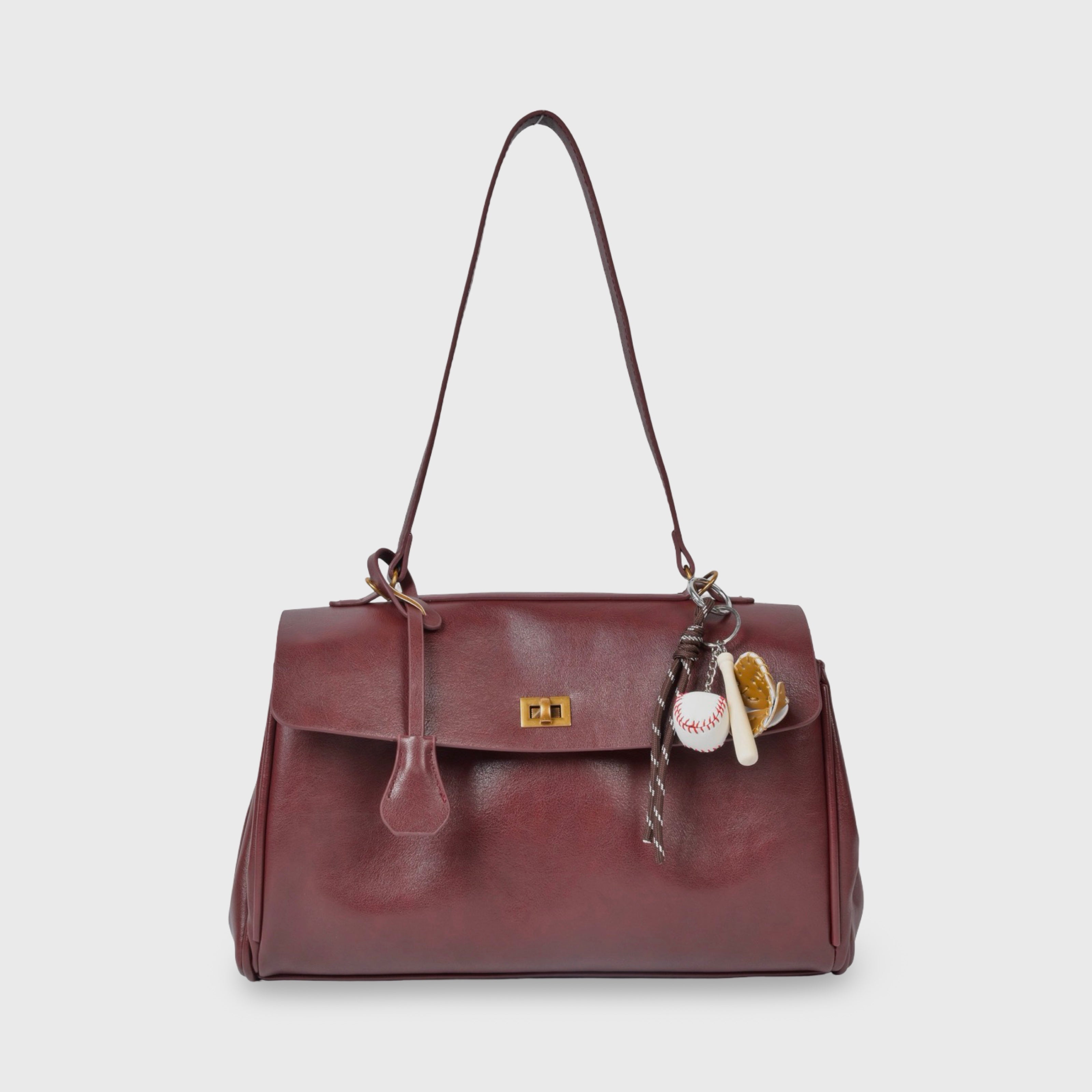 Vintage Vegan Leather Bag with Gold Turn Lock