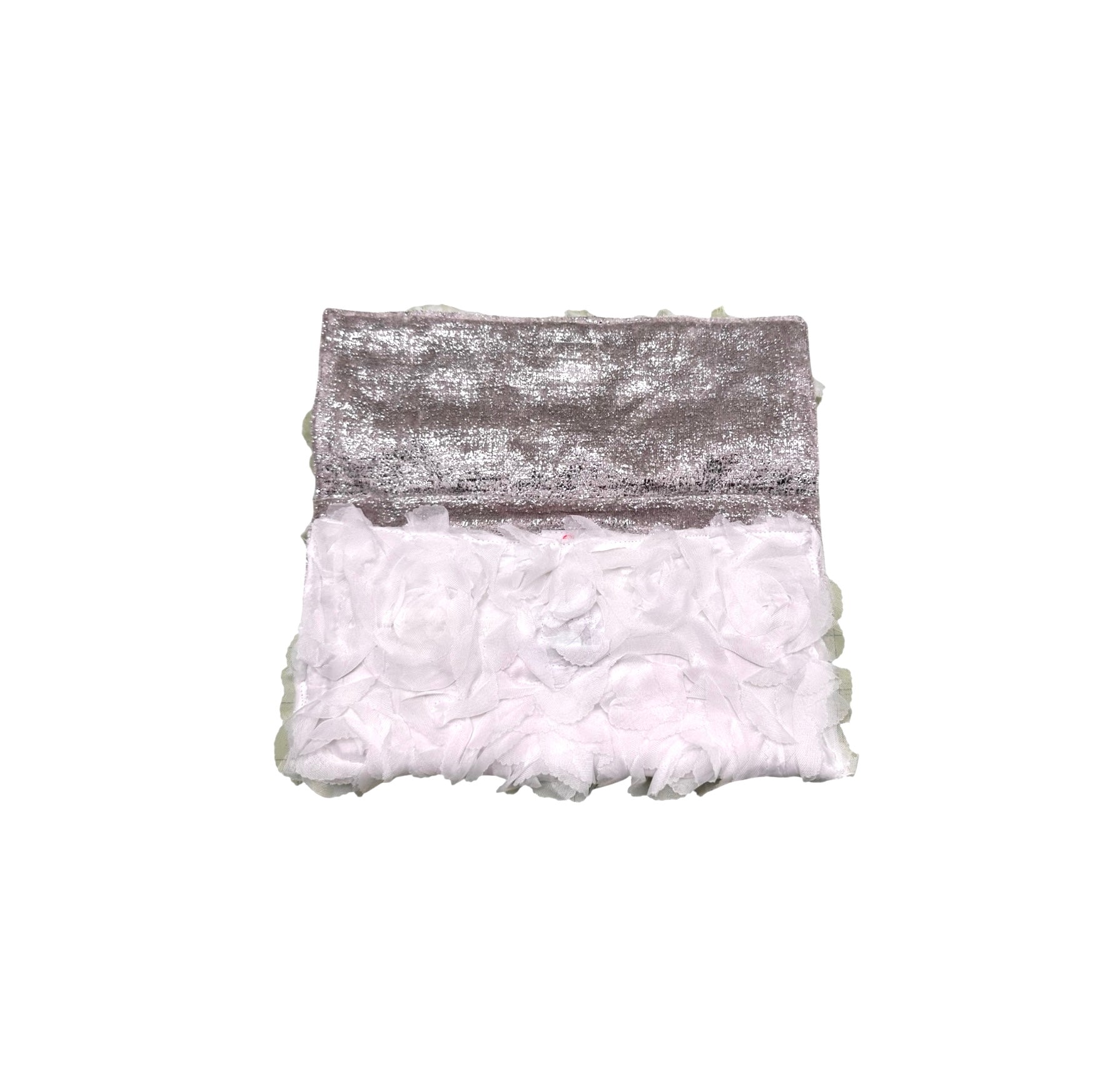 White Ruffled Tulle Clutch with Silver Lining
