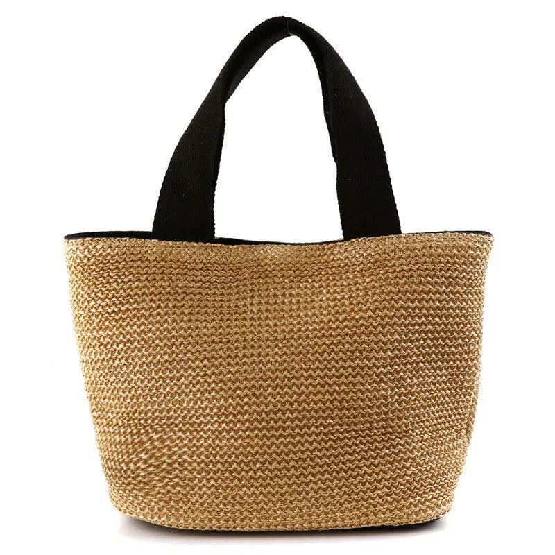 Woven Straw Tote with Fabric Handles and Snap