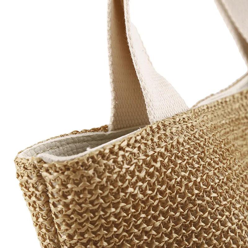 Woven Straw Tote with Fabric Handles and Snap