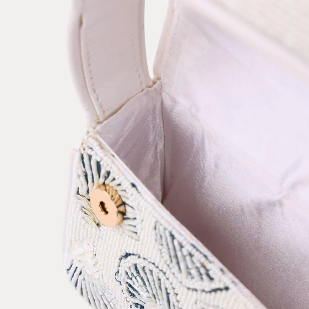 Beaded Shell Shoulder Bag with Snap Closure