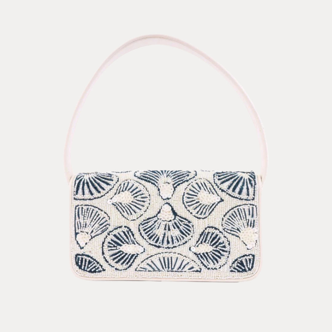 Beaded Shell Shoulder Bag with Snap Closure