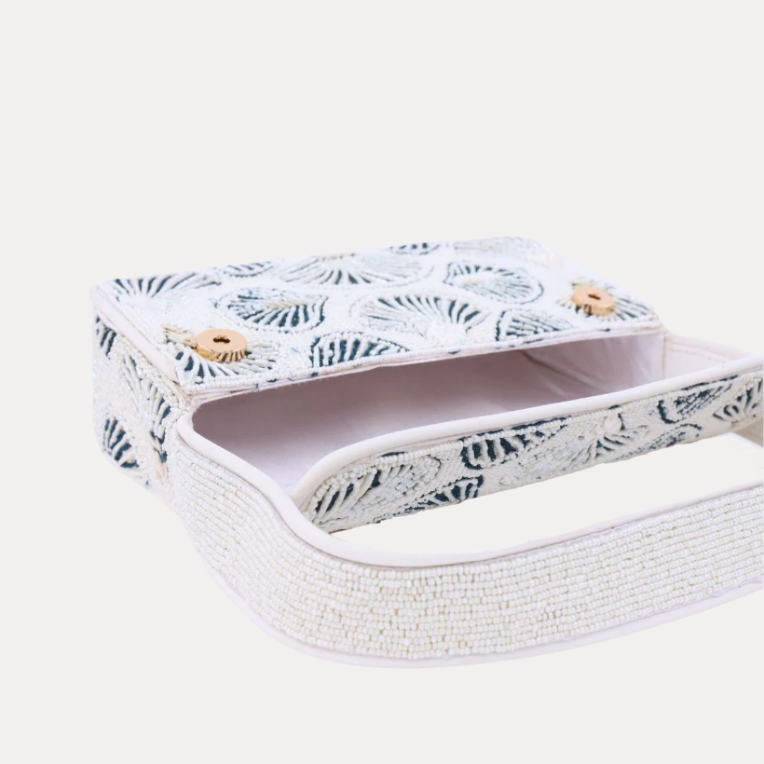 Beaded Shell Shoulder Bag with Snap Closure