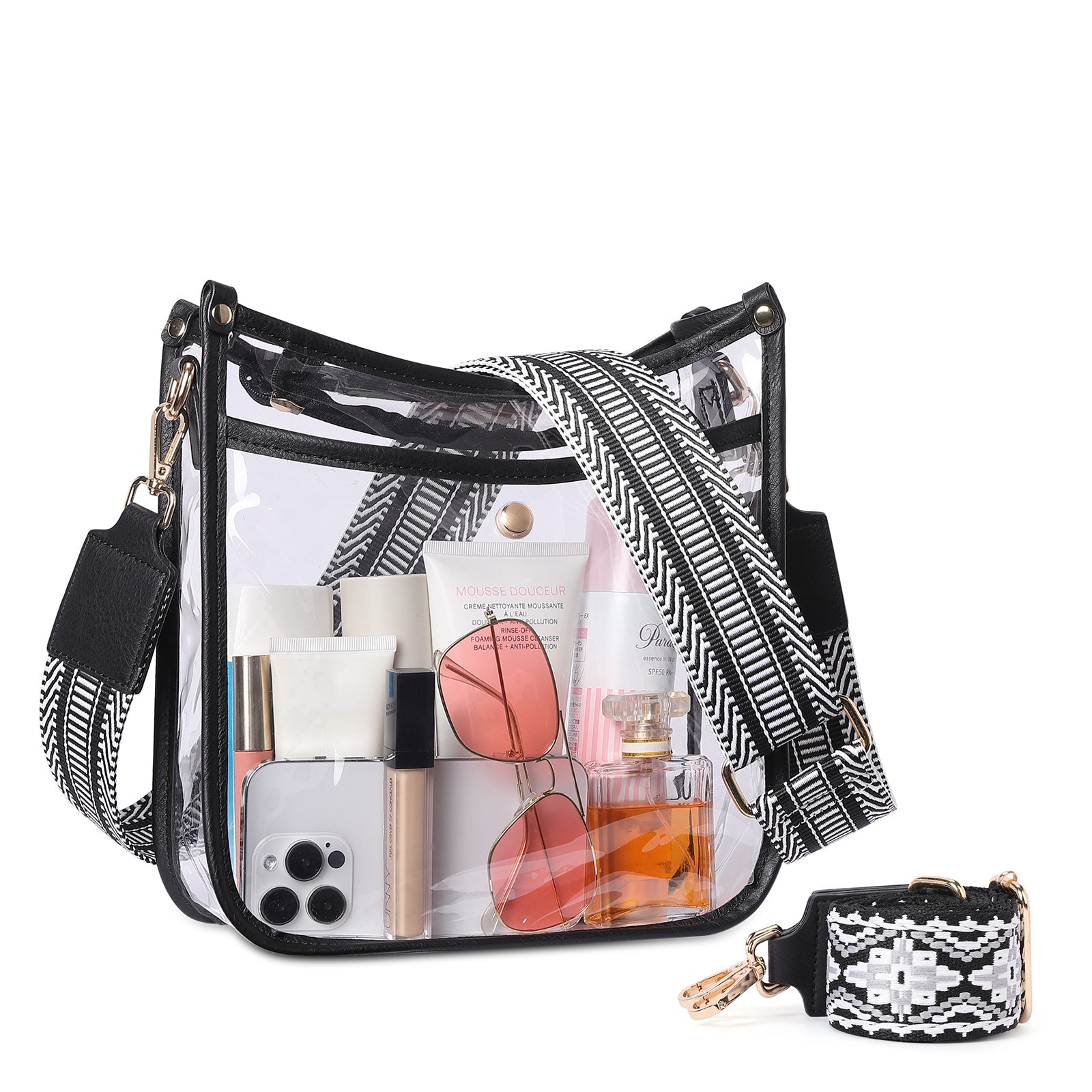 Clear Crossbody Purse with Patterned Strap
