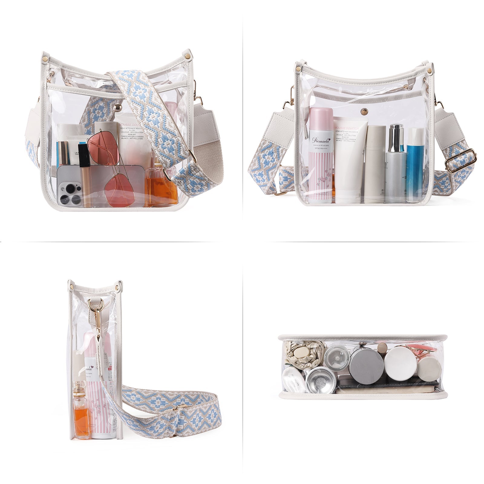 Clear Crossbody Purse with Patterned Strap