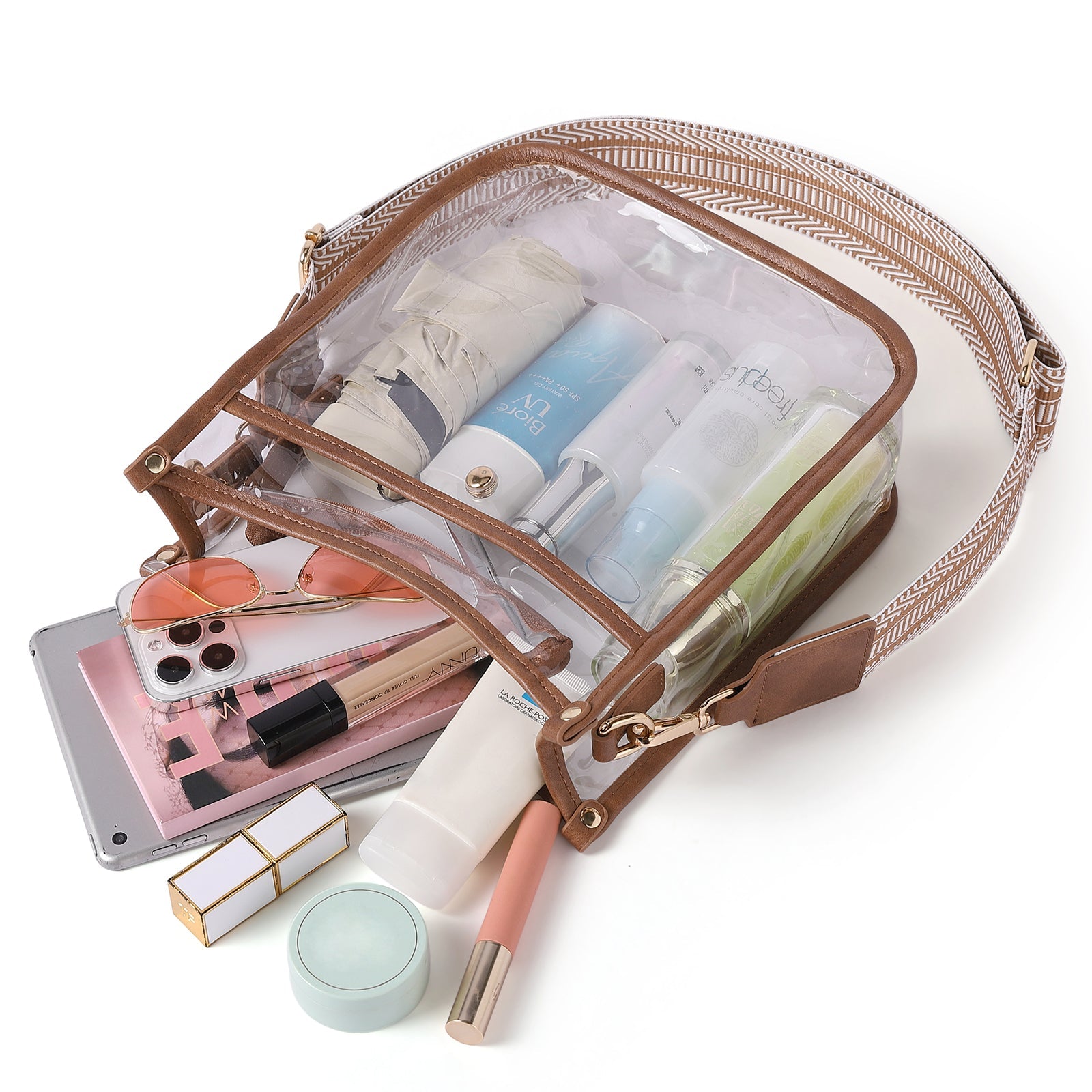 Clear Crossbody Purse with Patterned Strap