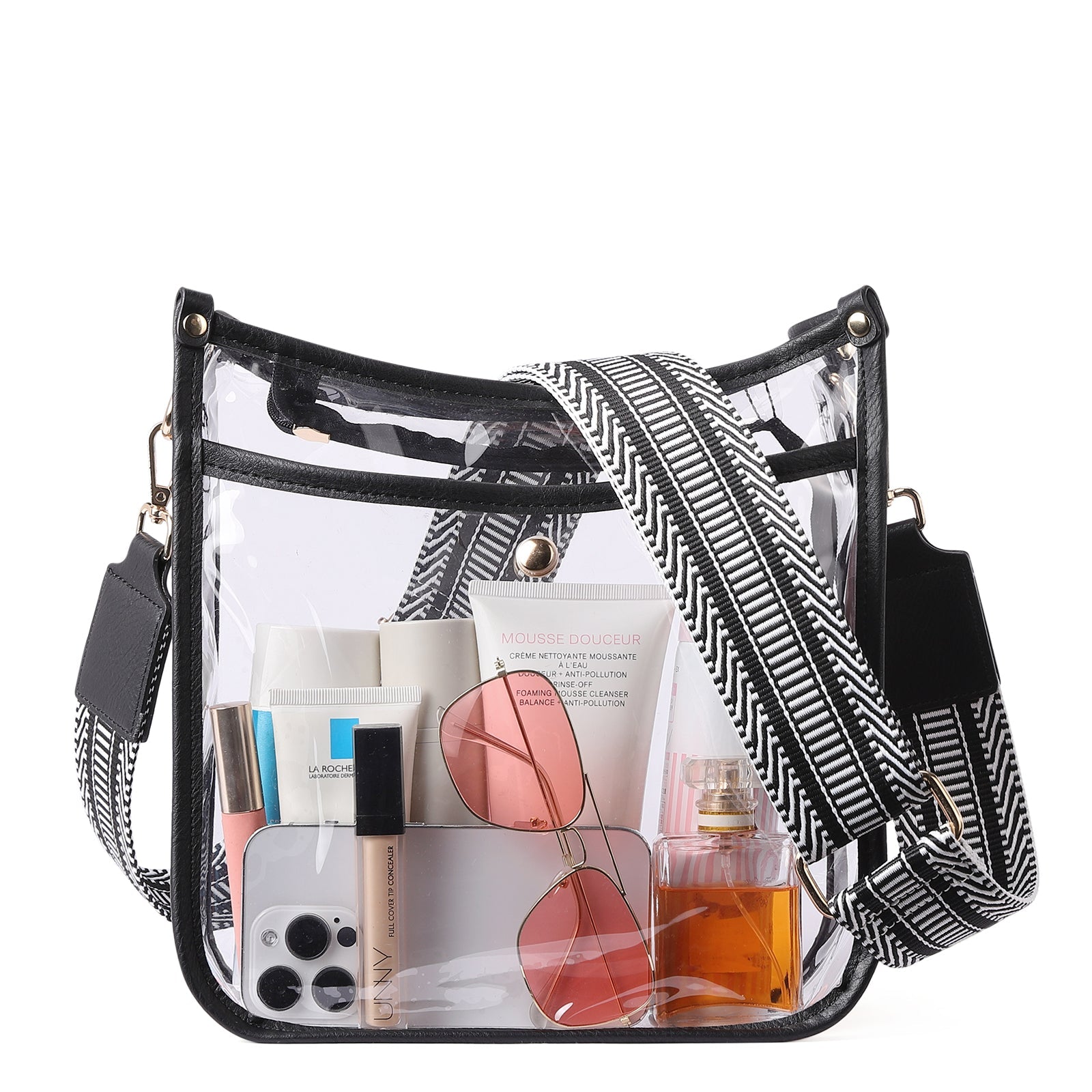 Clear Crossbody Purse with Patterned Strap