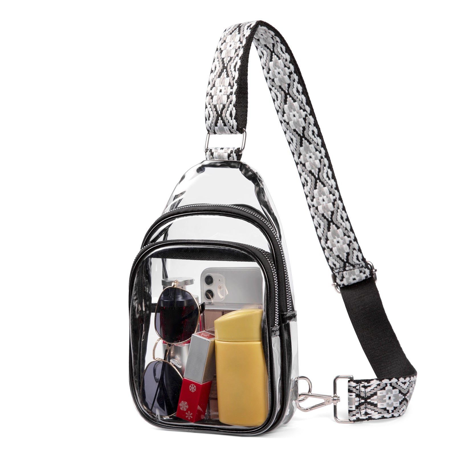 Clear TPU Crossbody Bag with Patterned Strap