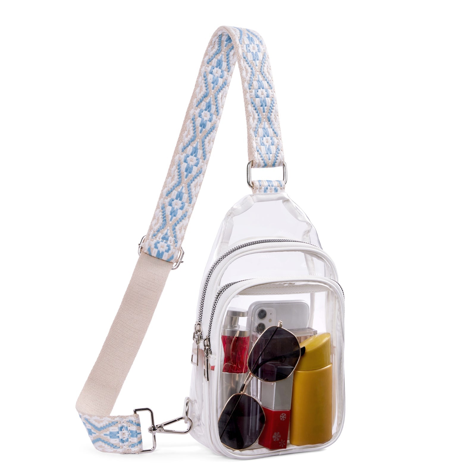 Clear TPU Crossbody Bag with Patterned Strap