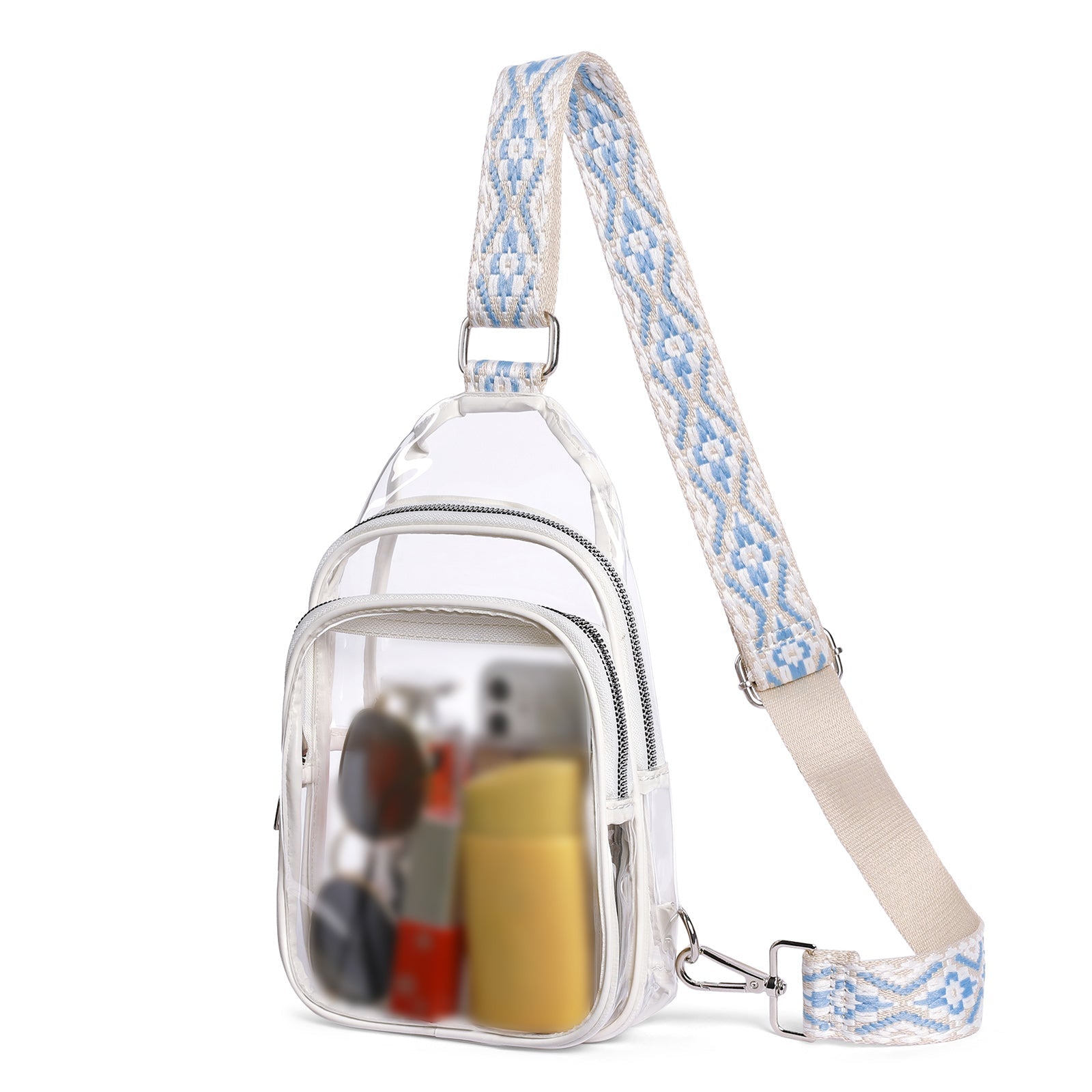 Clear TPU Crossbody Bag with Patterned Strap