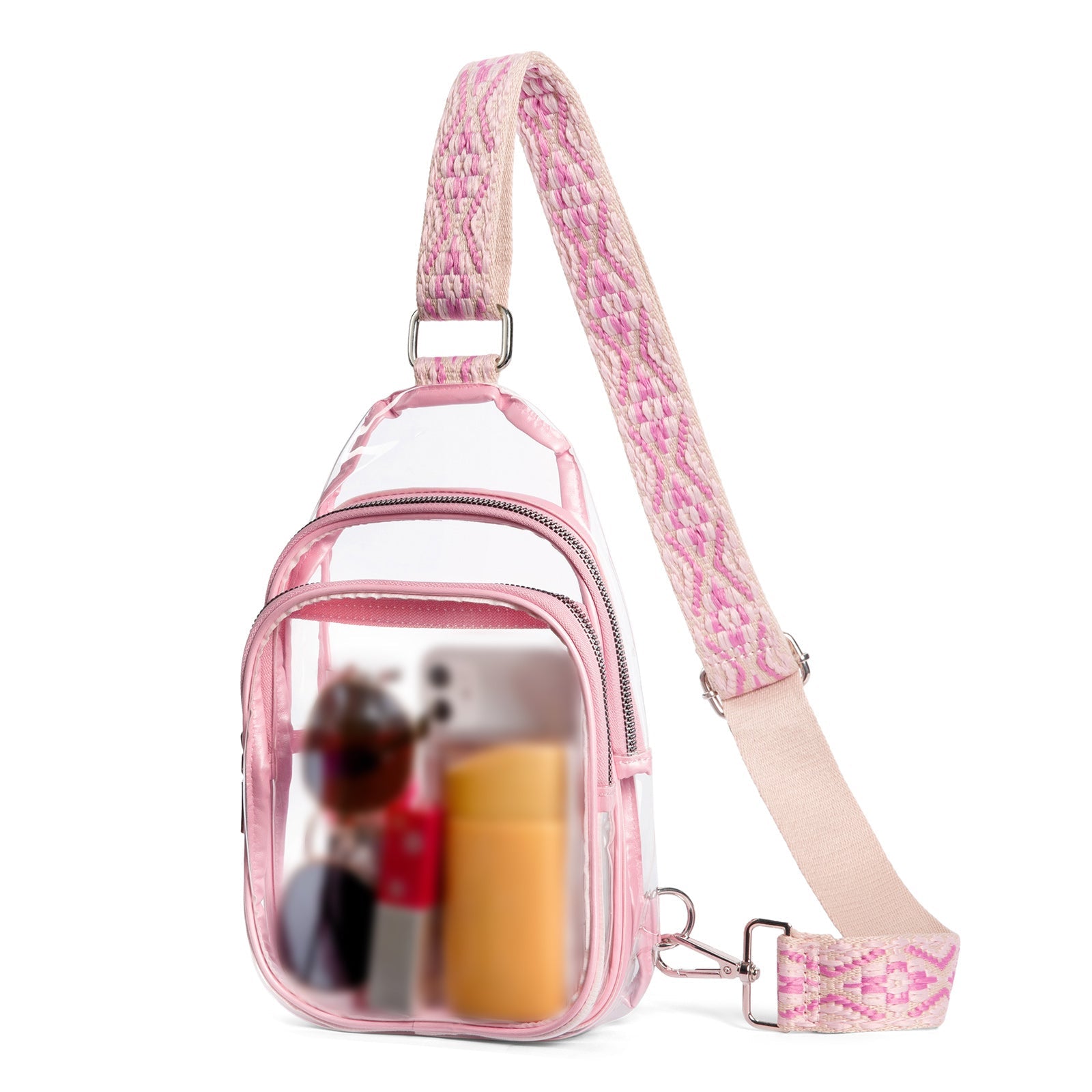 Clear TPU Crossbody Bag with Patterned Strap