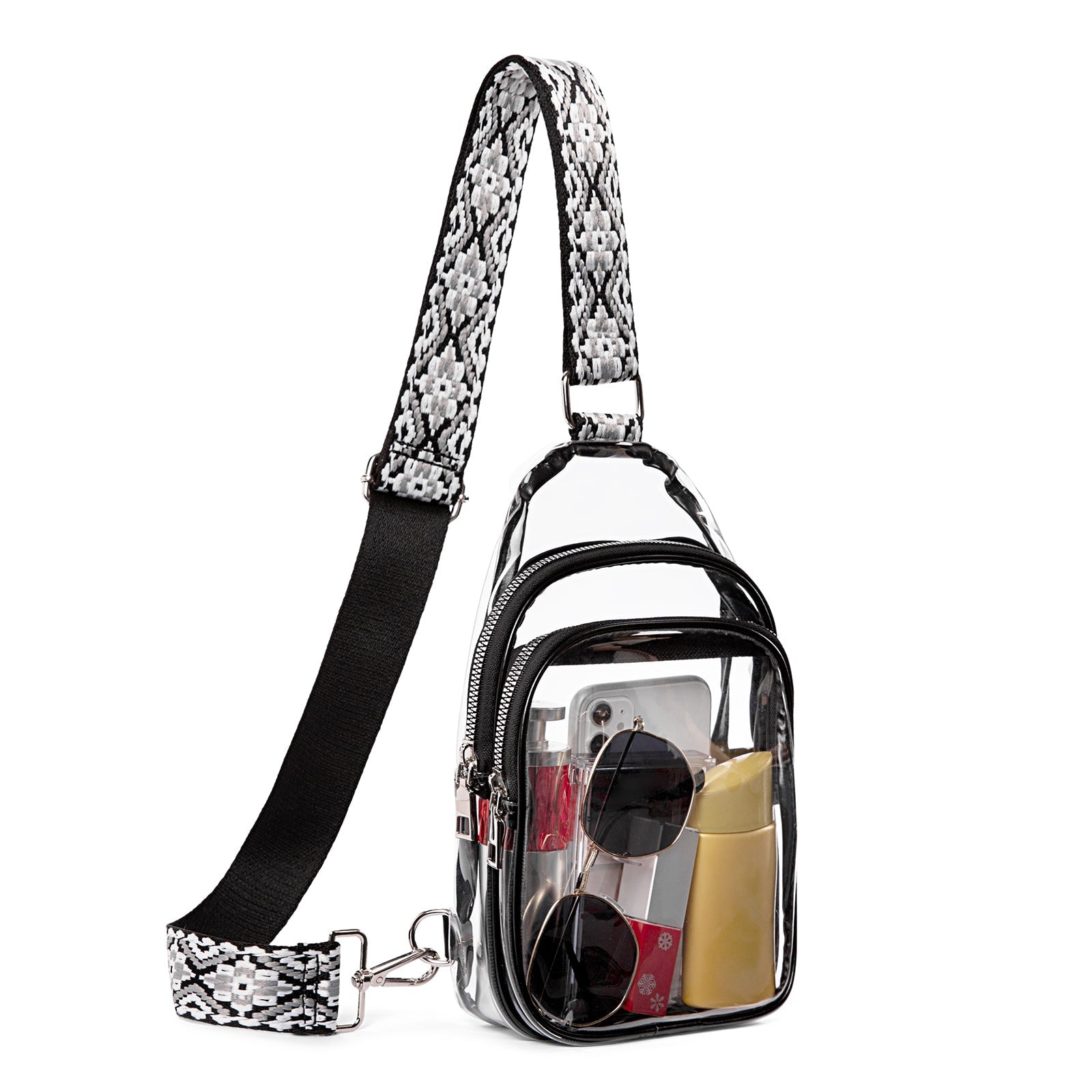 Clear TPU Crossbody Bag with Patterned Strap