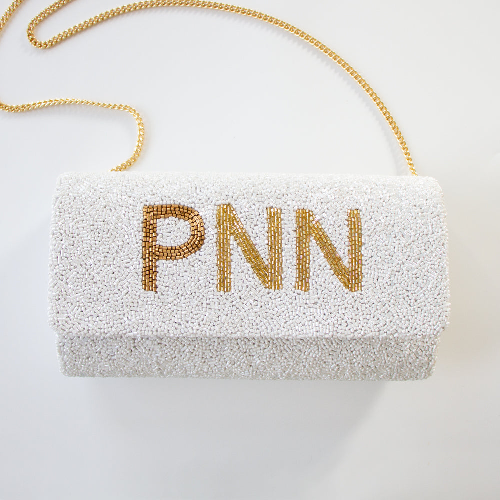 Custom Beaded Barrel Clutch with Chain Strap