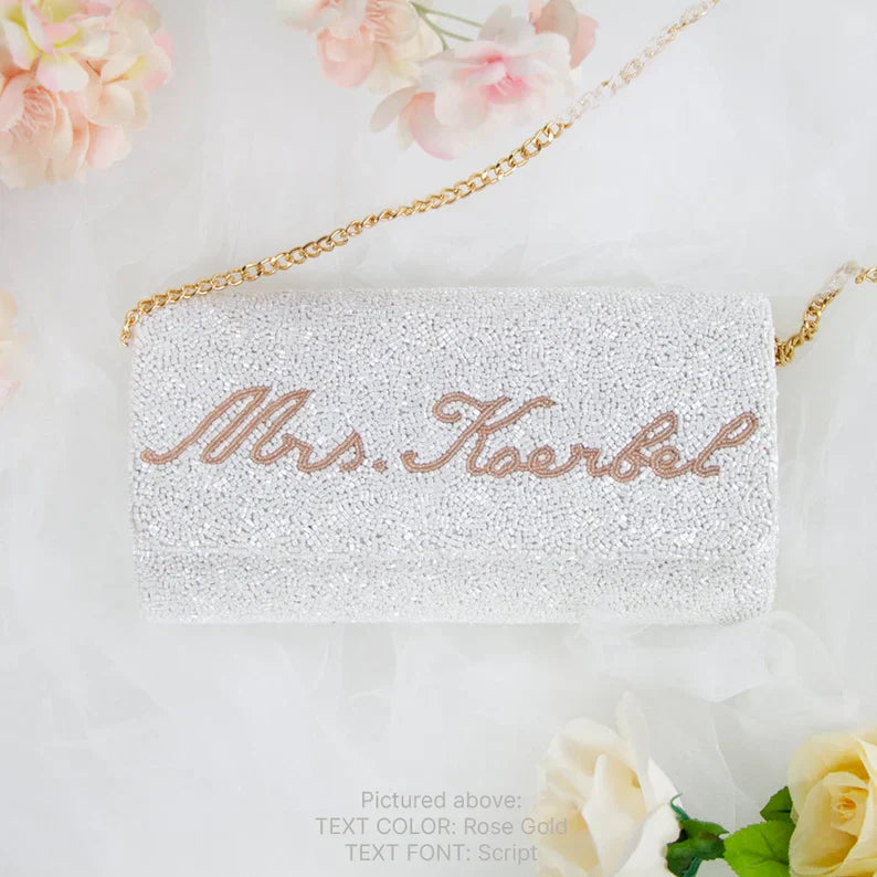 Custom Beaded Barrel Clutch with Chain Strap