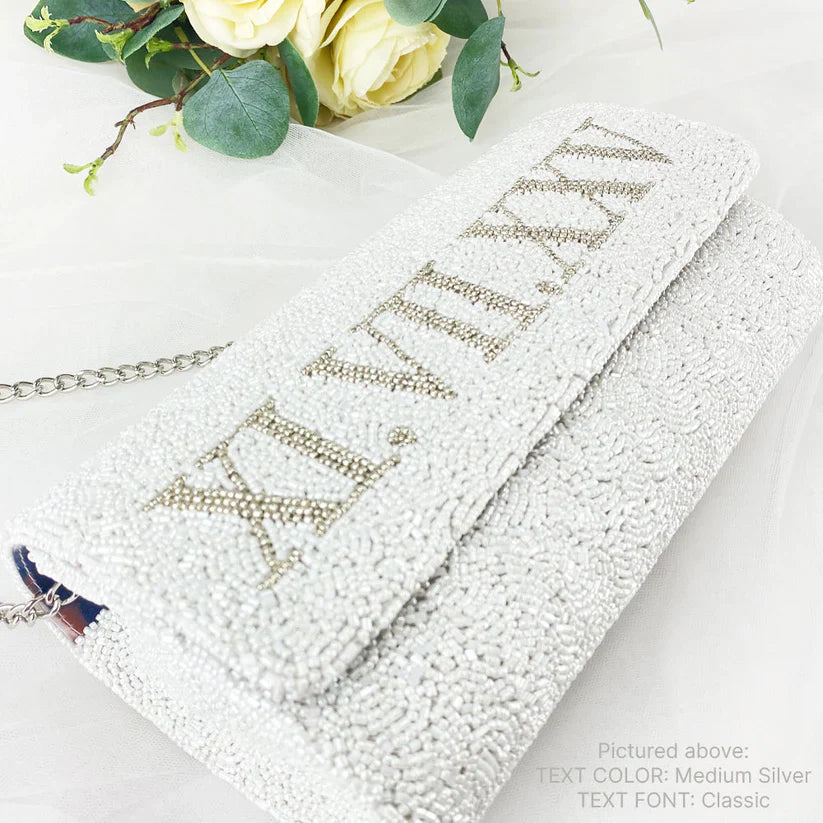 Custom Beaded Barrel Clutch with Chain Strap