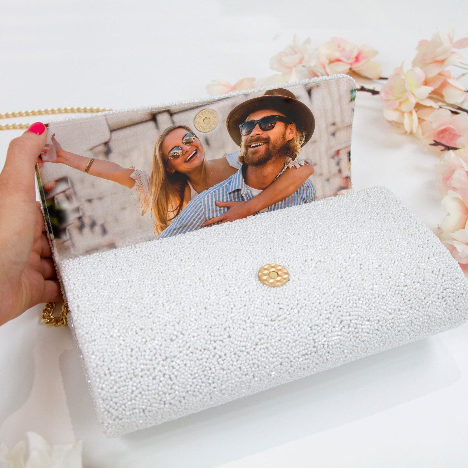Custom Beaded Barrel Clutch with Chain Strap