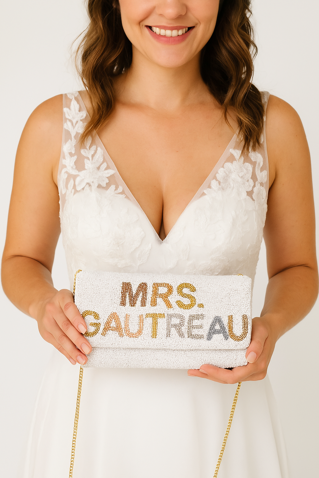 Custom Beaded Barrel Clutch with Chain Strap