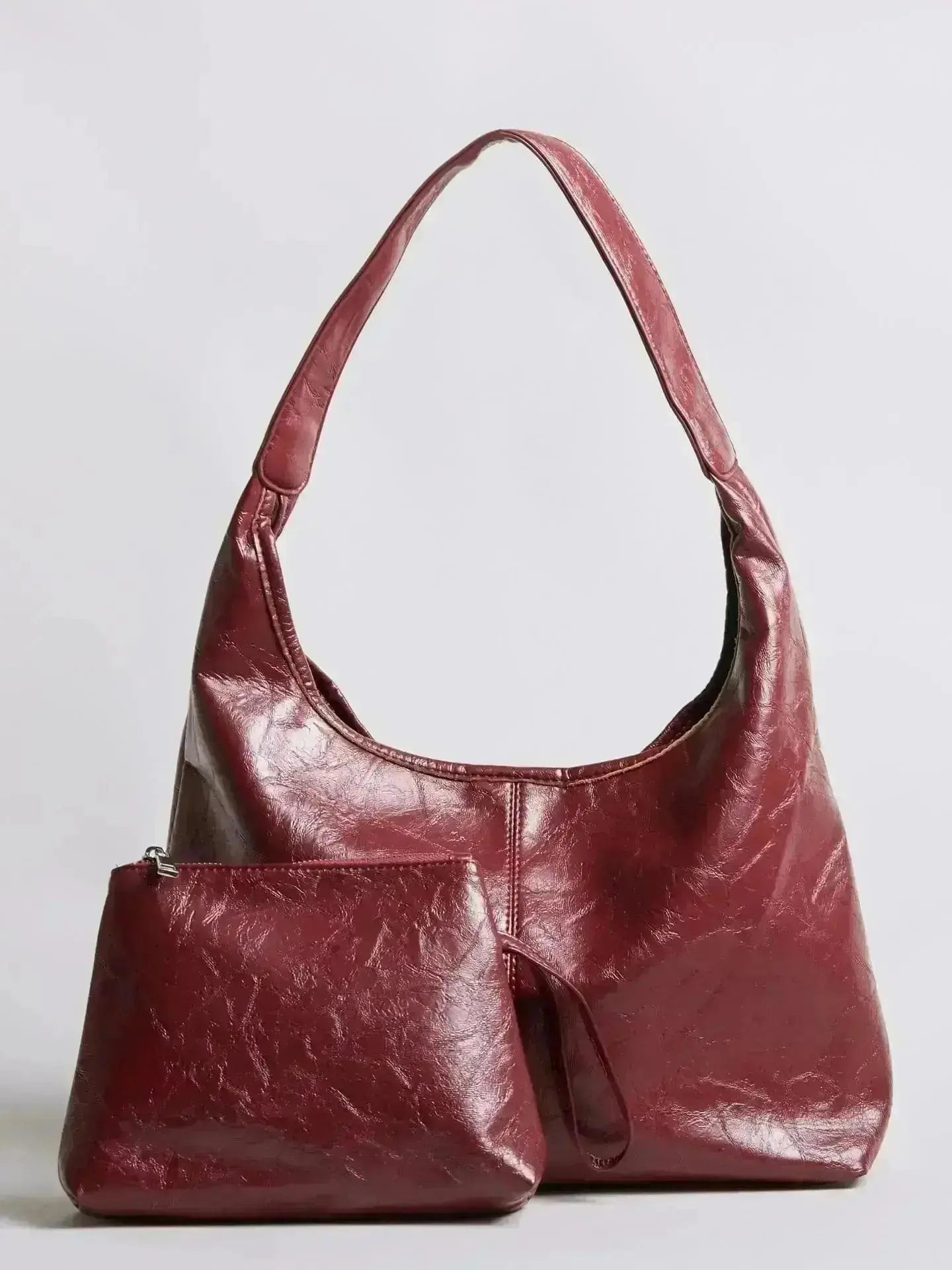 Distressed Leather Hobo Tote with Mini Pouch
