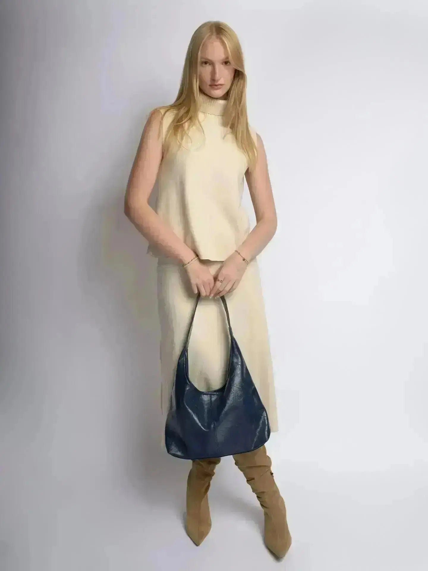 Distressed Leather Hobo Tote with Mini Pouch
