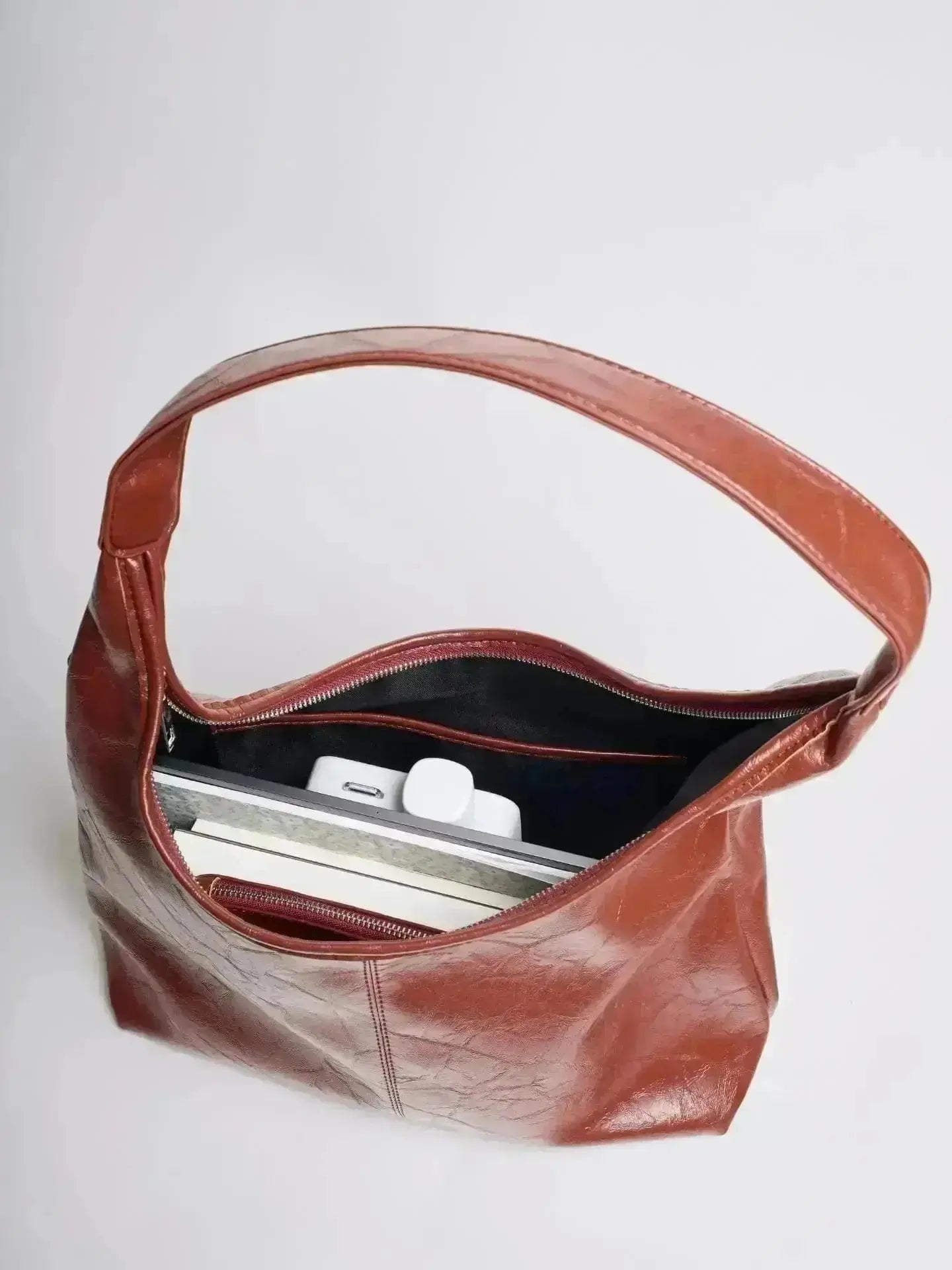 Distressed Leather Hobo Tote with Mini Pouch