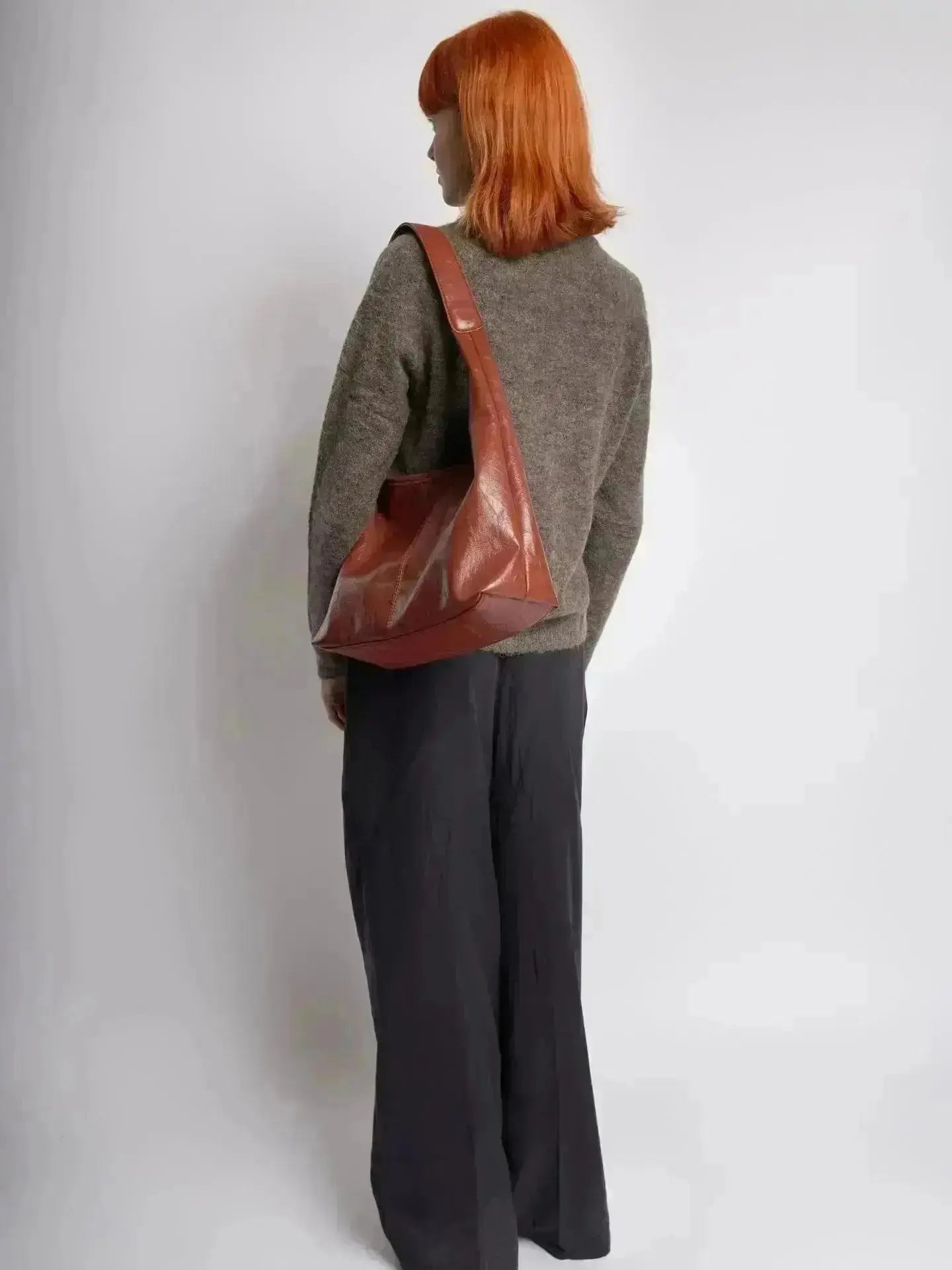 Distressed Leather Hobo Tote with Mini Pouch