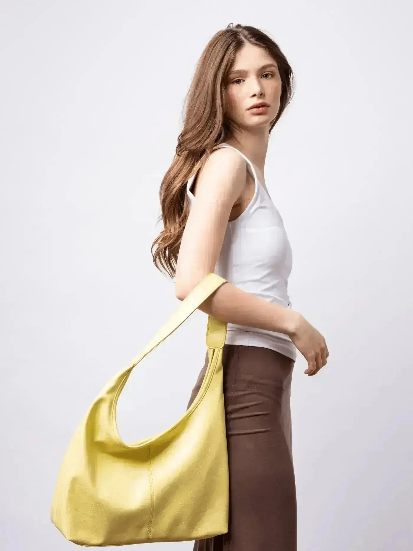 Distressed Leather Hobo Tote with Mini Pouch
