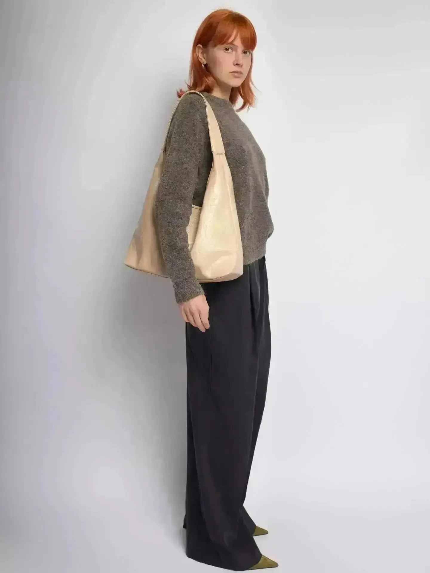 Distressed Leather Hobo Tote with Mini Pouch