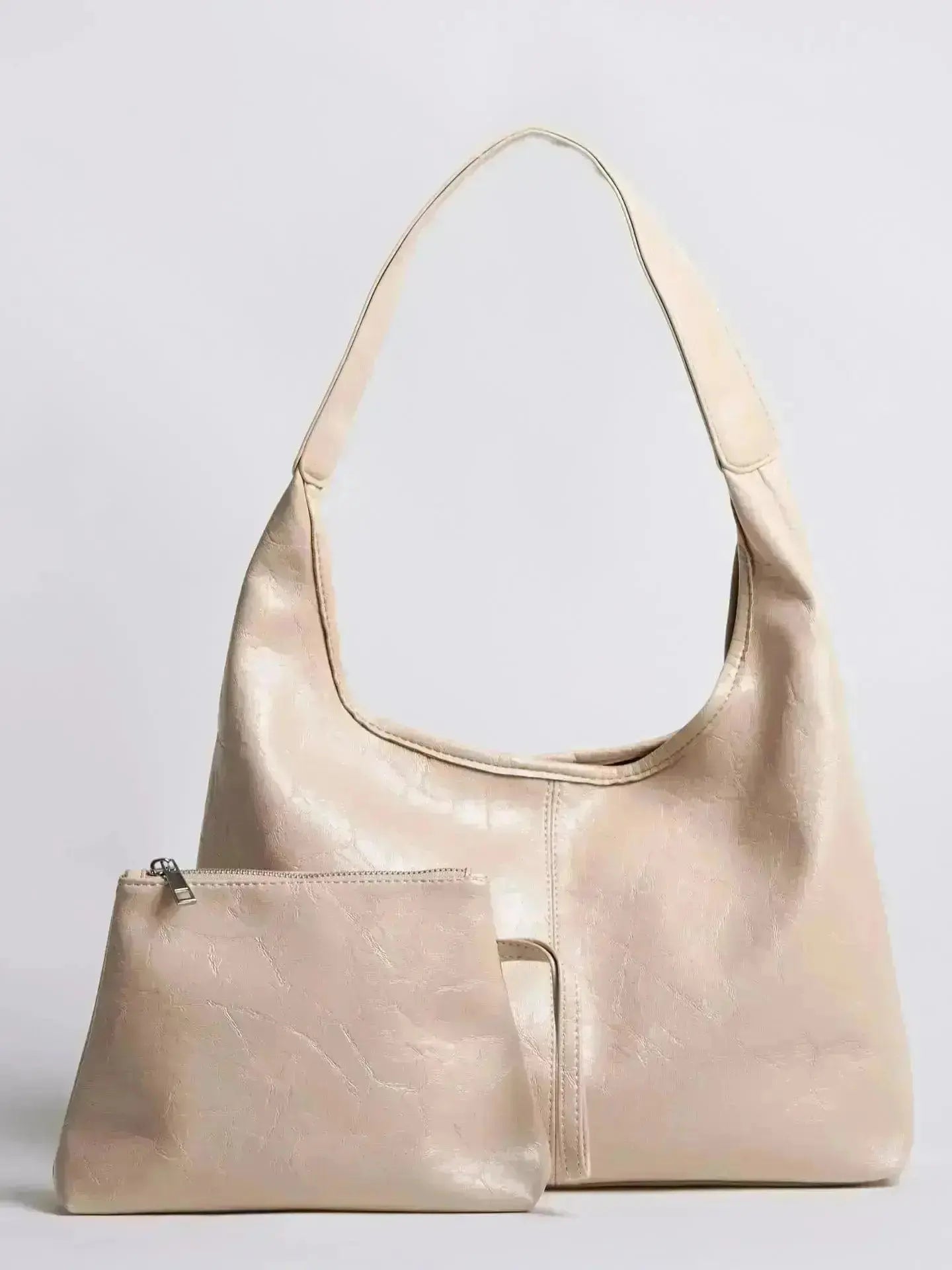 Distressed Leather Hobo Tote with Mini Pouch