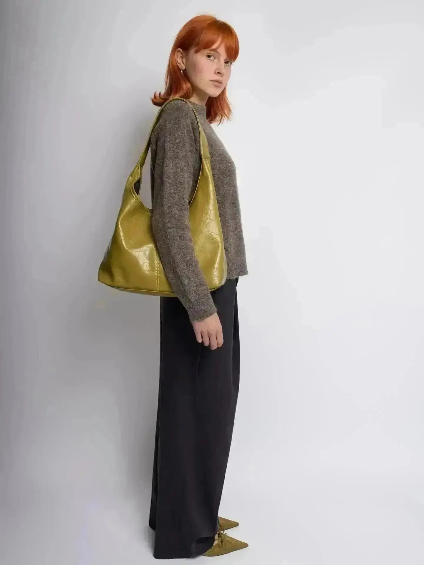 Distressed Leather Hobo Tote with Mini Pouch