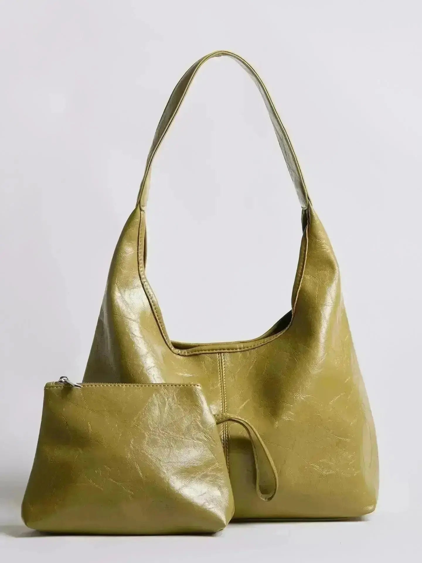 Distressed Leather Hobo Tote with Mini Pouch