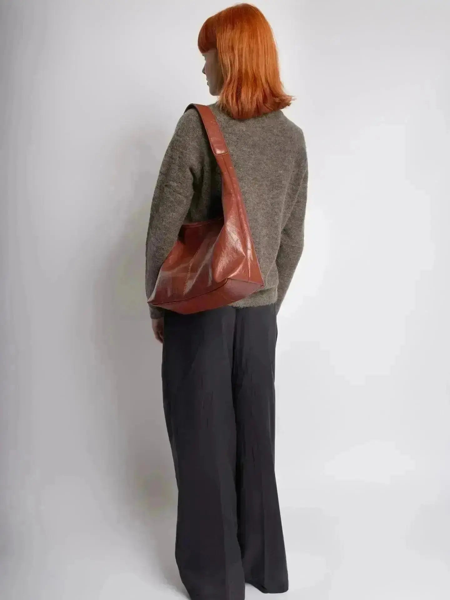 Distressed Leather Hobo Tote with Mini Pouch