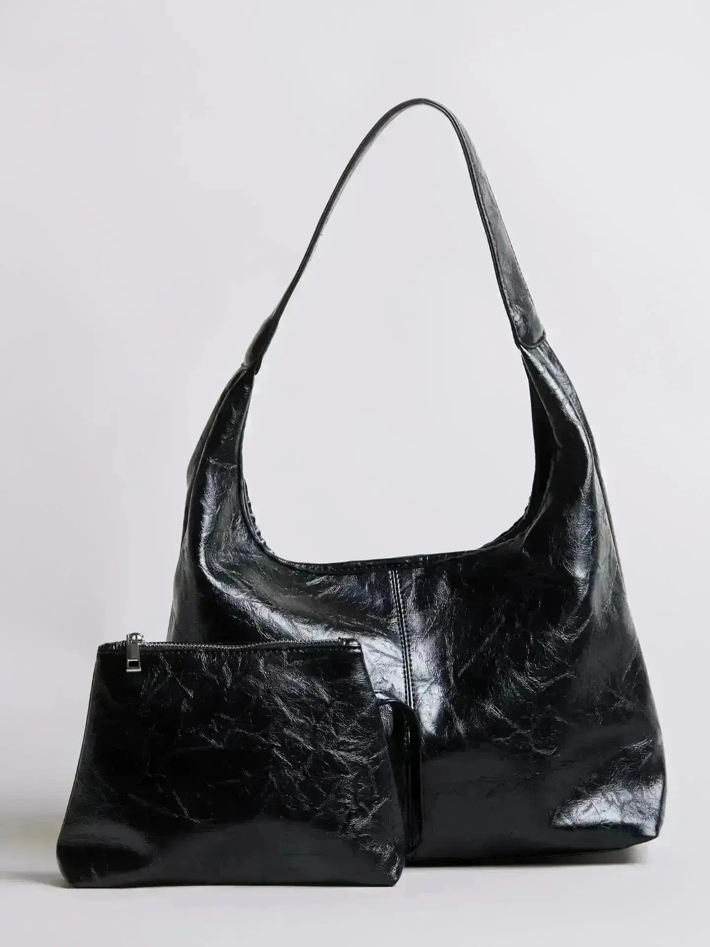 Distressed Leather Hobo Tote with Mini Pouch
