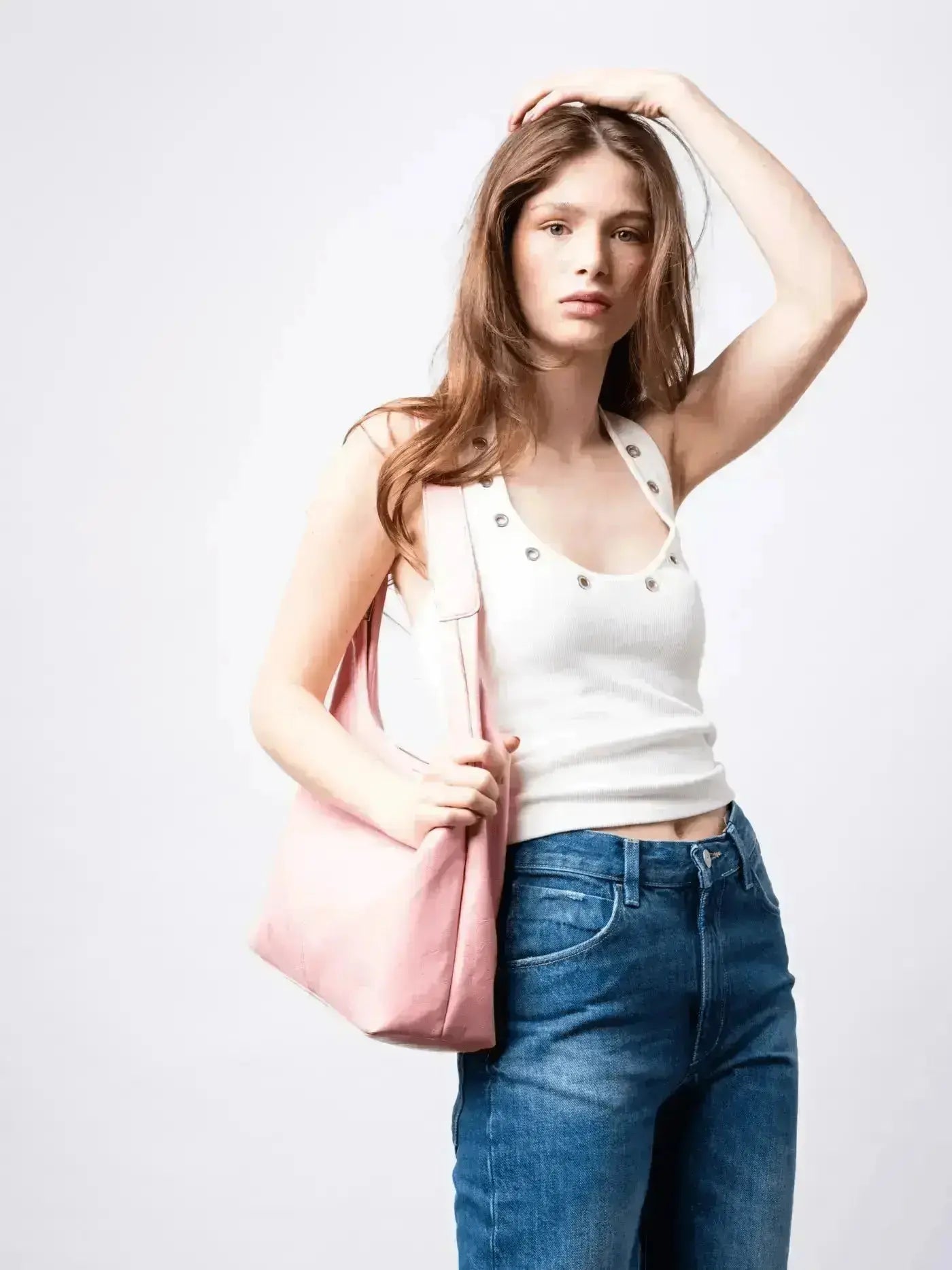 Distressed Leather Hobo Tote with Mini Pouch
