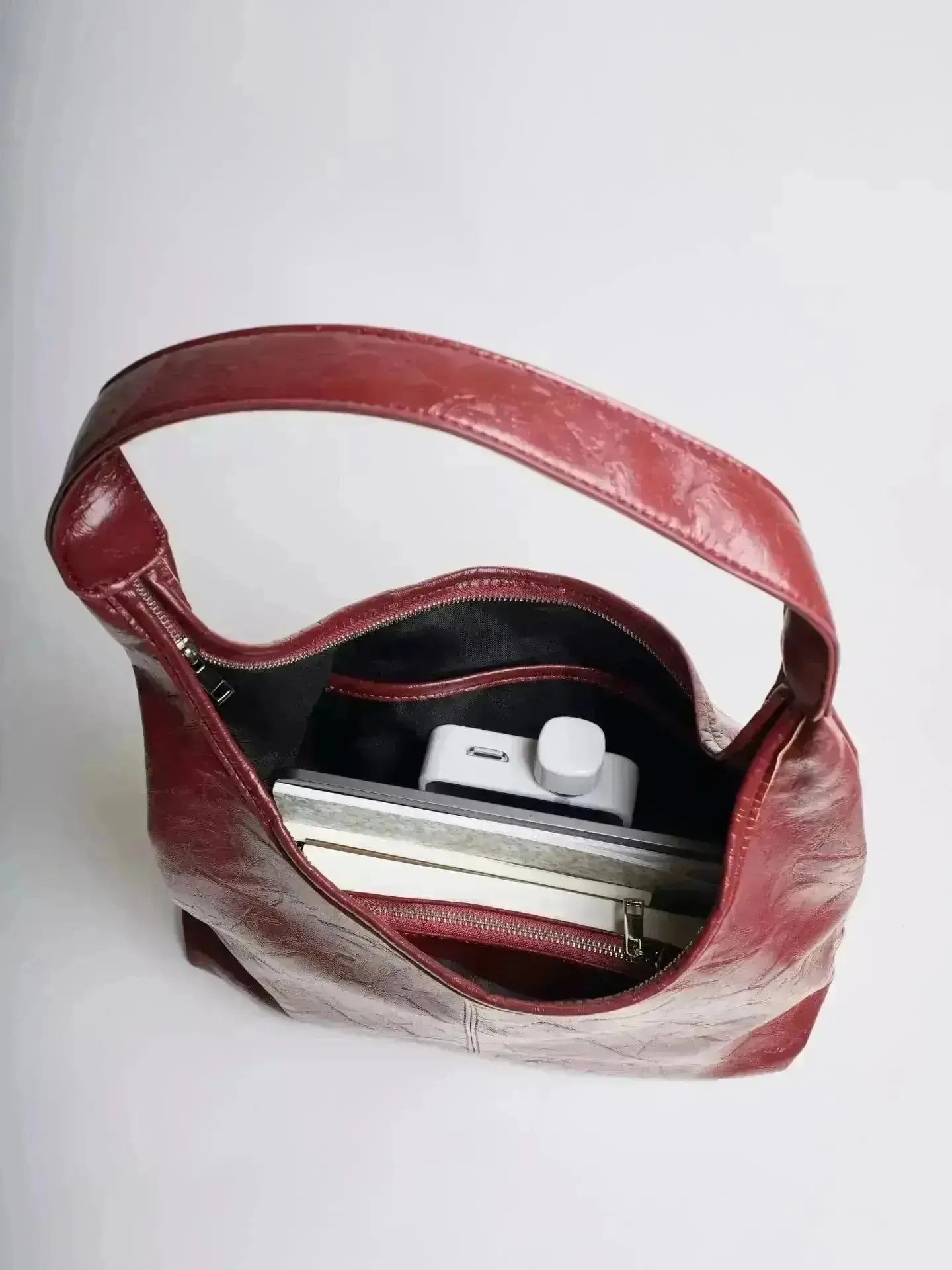 Distressed Leather Hobo Tote with Mini Pouch