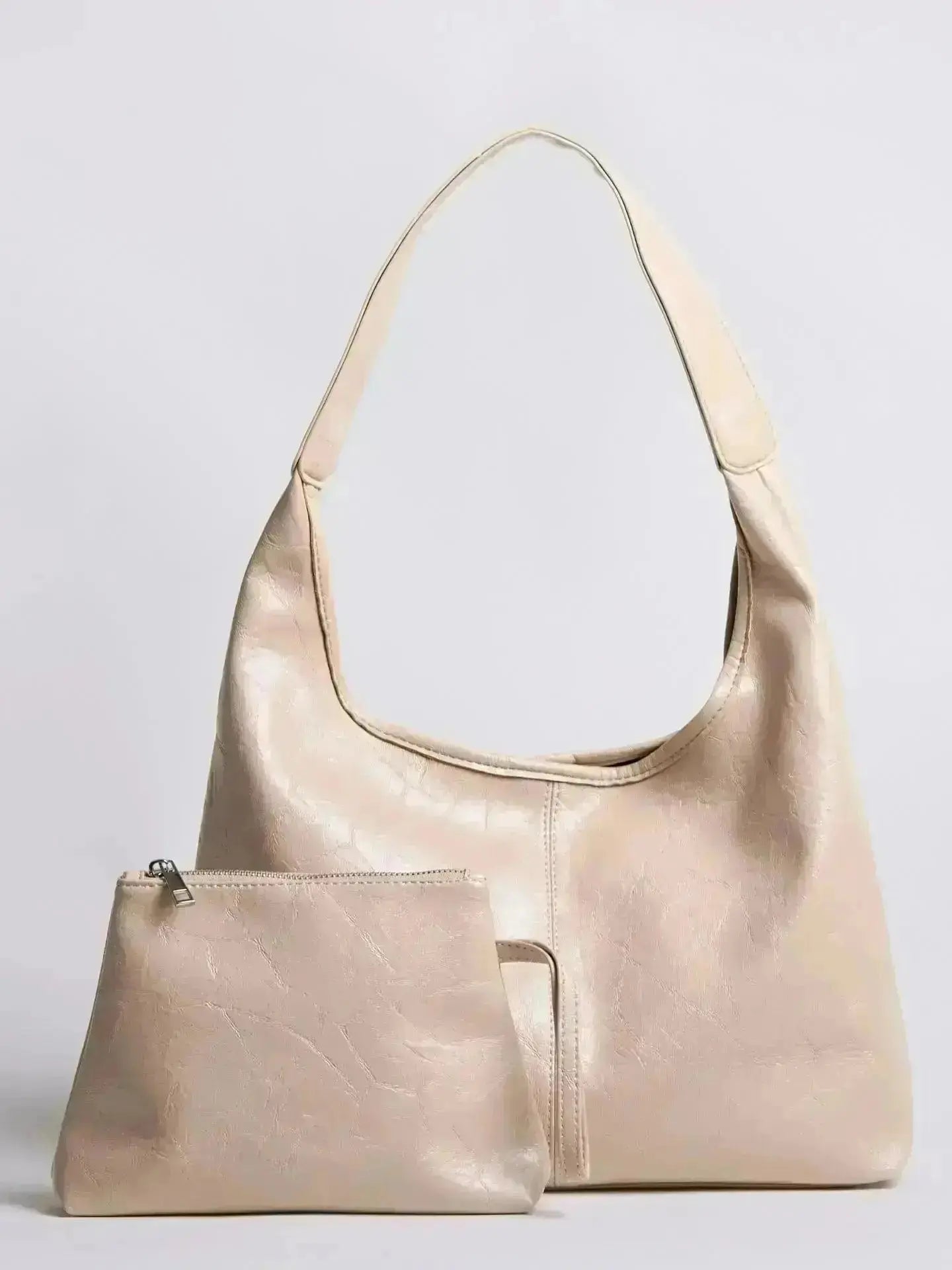 Distressed Leather Hobo Tote with Mini Pouch