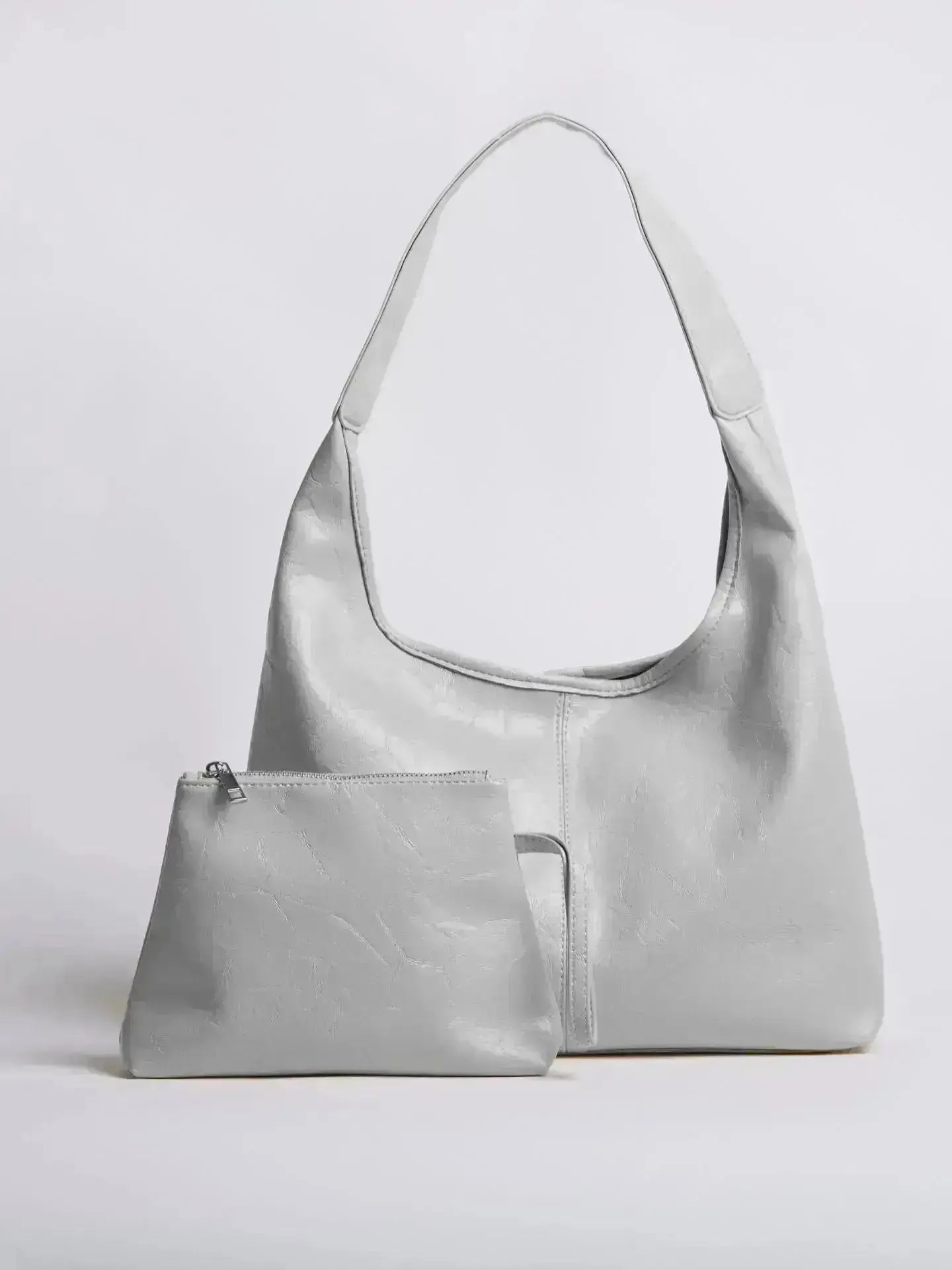 Distressed Leather Hobo Tote with Mini Pouch