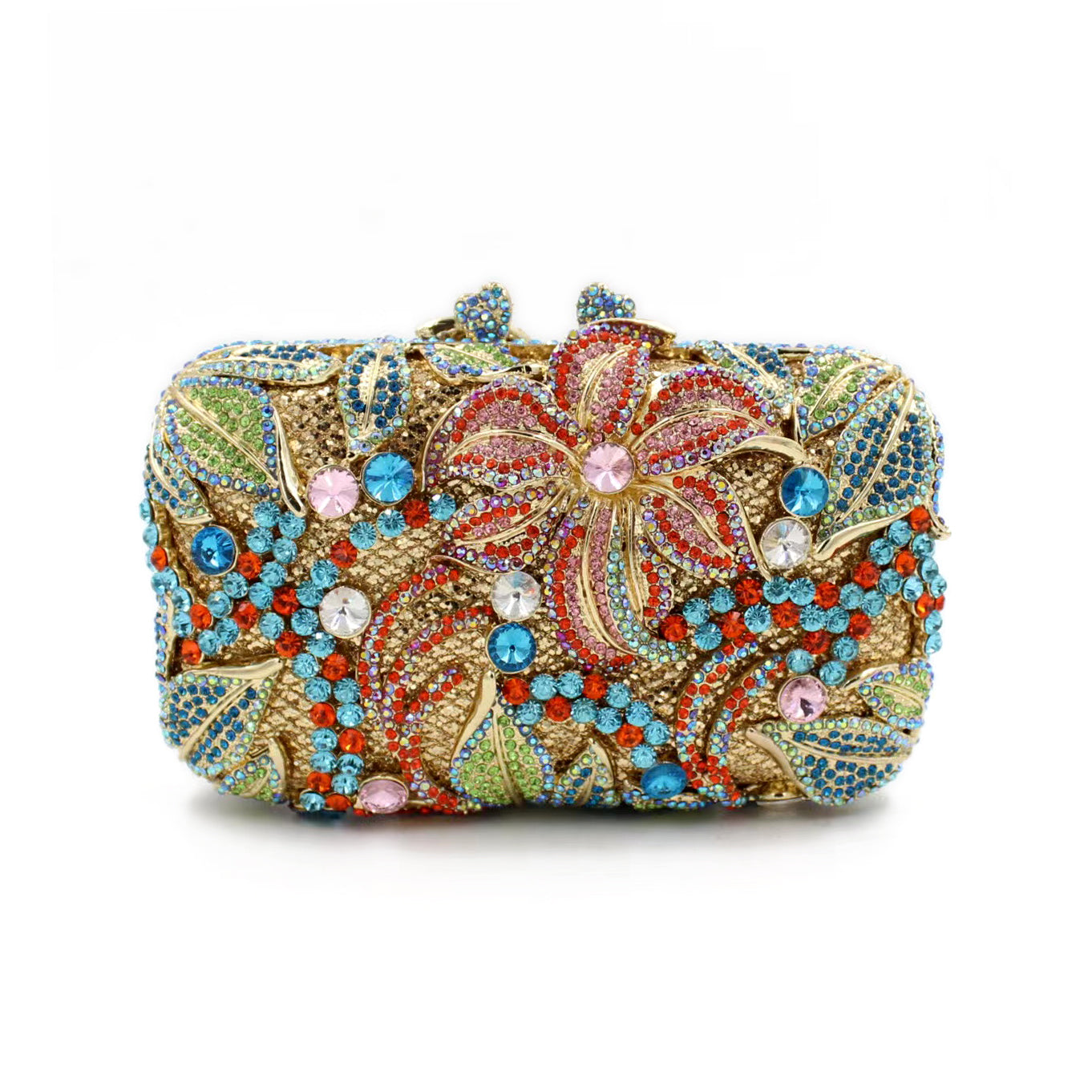 Gold Rhinestone Bridal Clutch with Florals