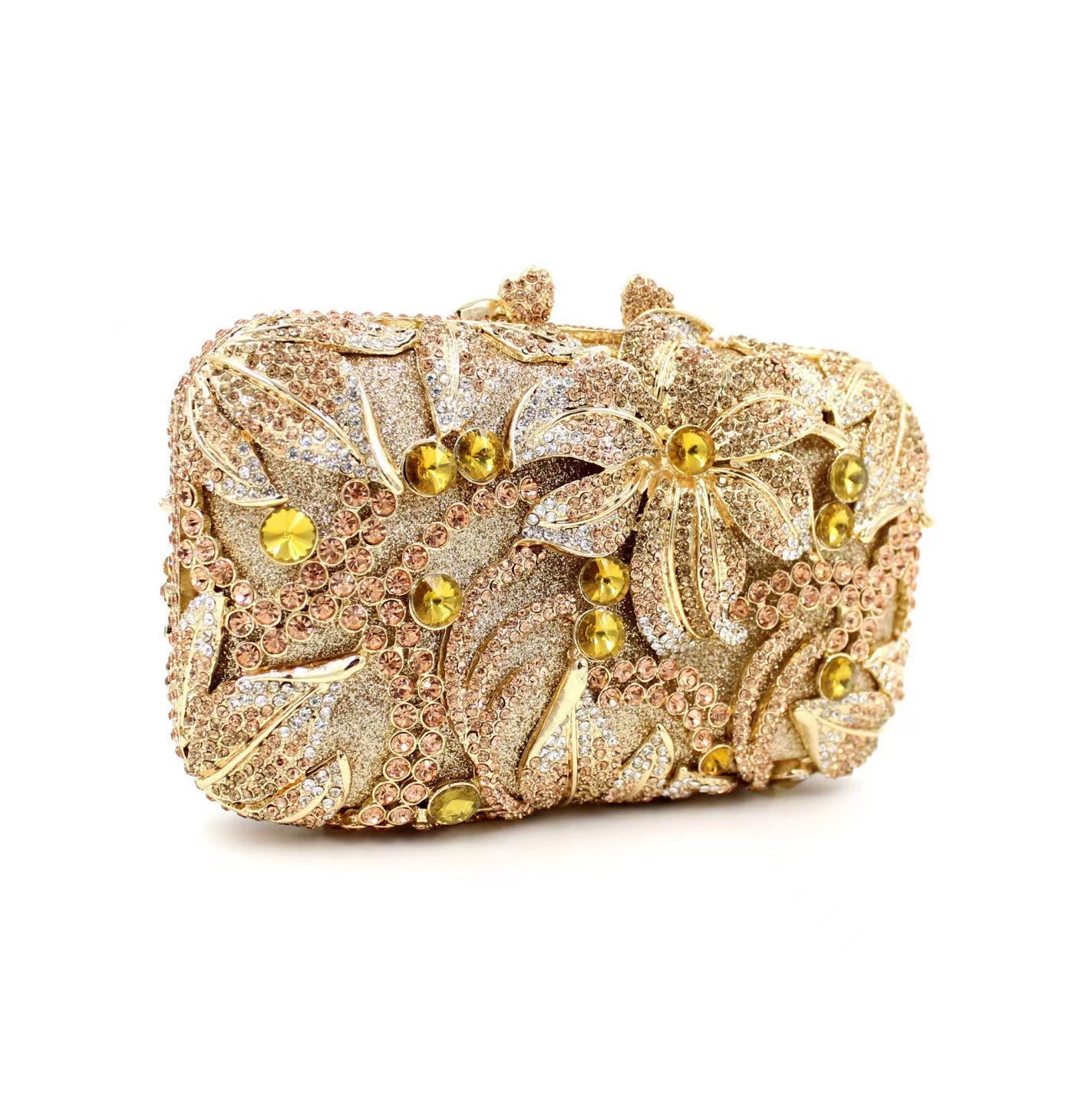 Gold Rhinestone Bridal Clutch with Florals