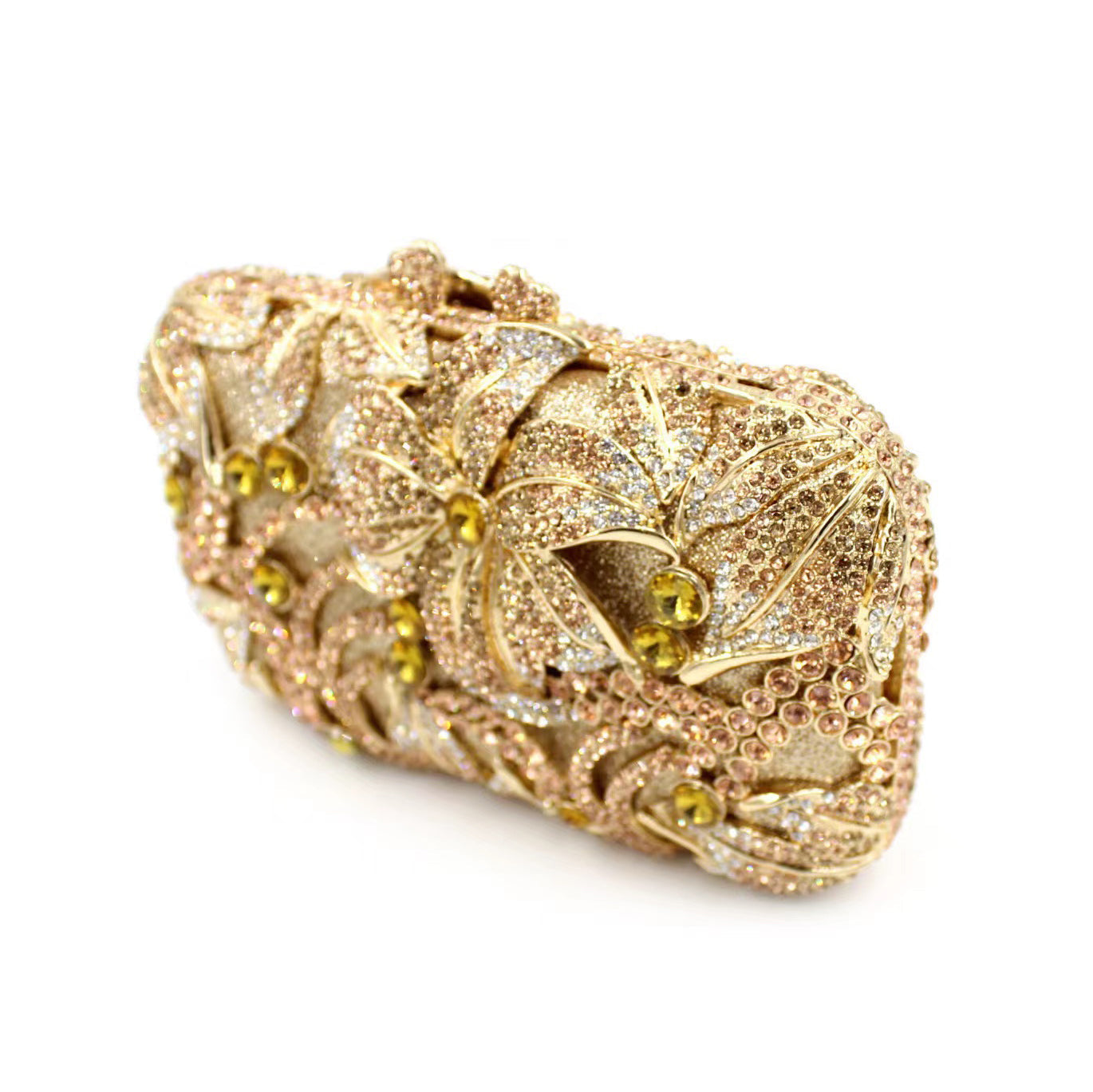 Gold Rhinestone Bridal Clutch with Florals
